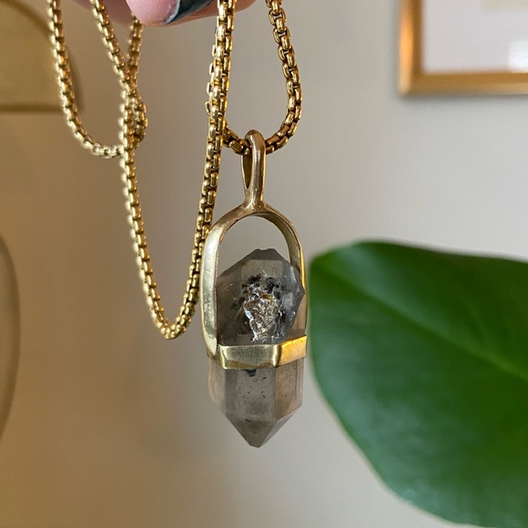 Renegade Craft Fair Jewelry - Raw Quartz Encased in Bronze Pendant